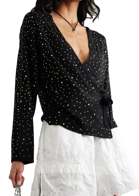 OEM ODM Black Sequin Embellished Wrap Cardigan with Tie Waist