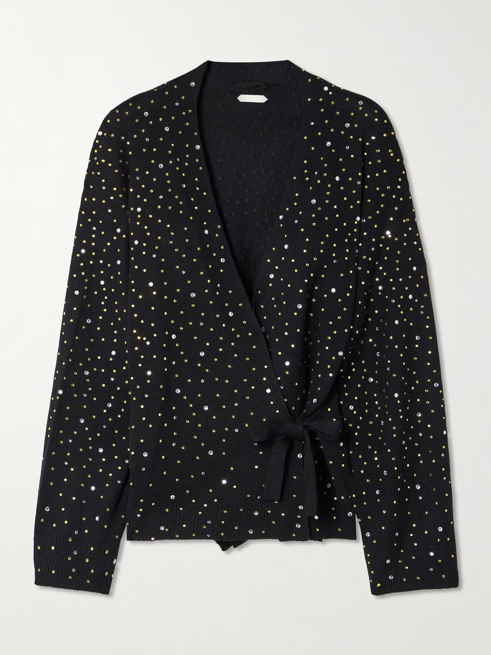OEM ODM Black Sequin Embellished Wrap Cardigan with Tie Waist