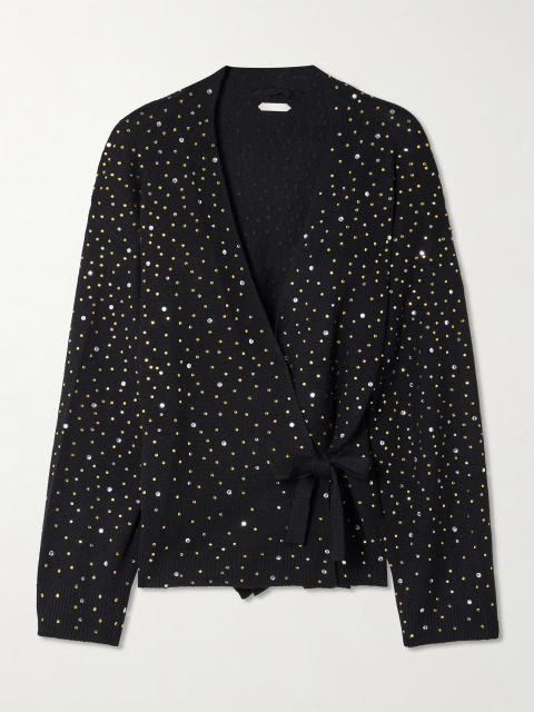 OEM ODM Black Sequin Embellished Wrap Cardigan with Tie Waist