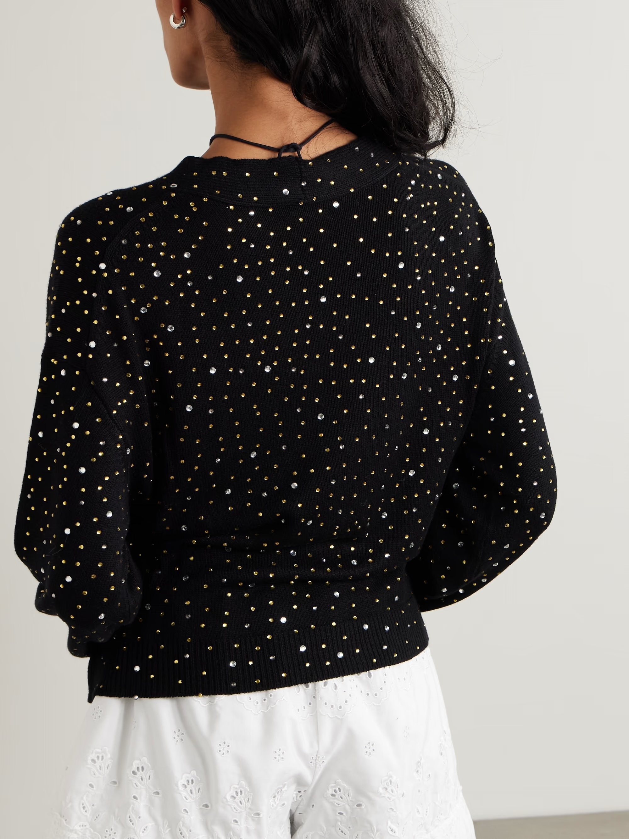 OEM ODM Black Sequin Embellished Wrap Cardigan with Tie Waist