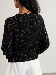 OEM ODM Black Sequin Embellished Wrap Cardigan with Tie Waist