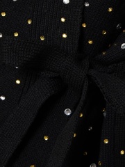 OEM ODM Black Sequin Embellished Wrap Cardigan with Tie Waist