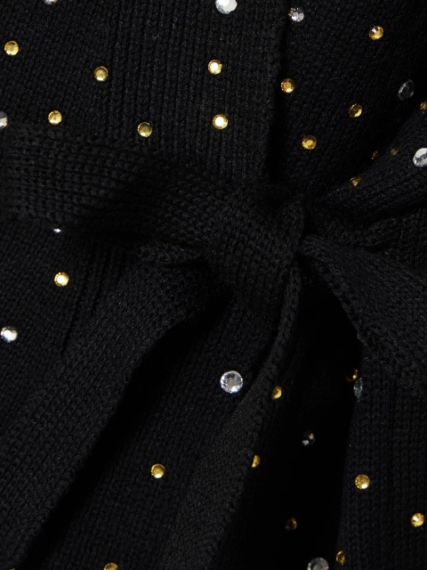 OEM ODM Black Sequin Embellished Wrap Cardigan with Tie Waist