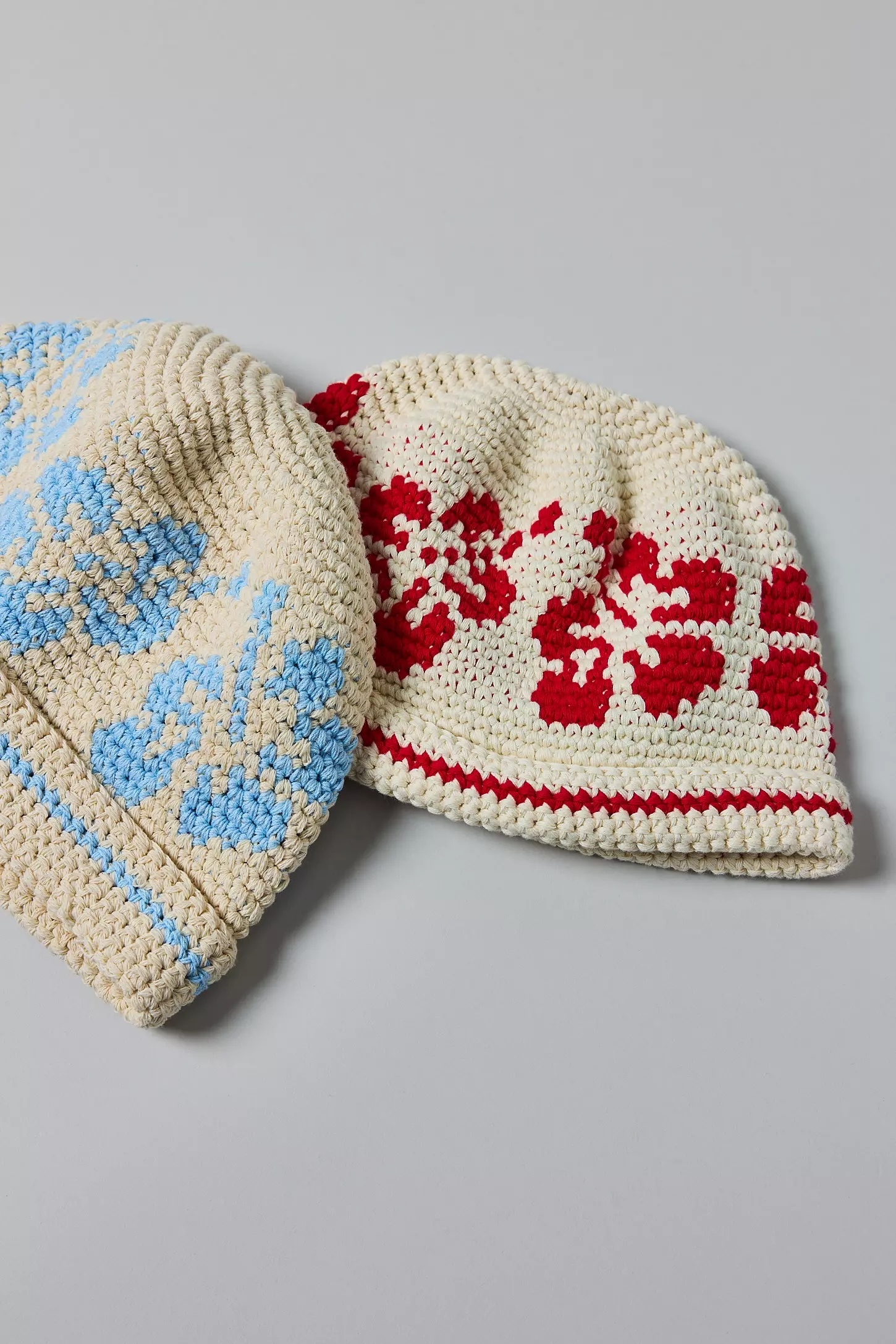 Factory Direct Crochet Floral Beanie Hat – Red & Blue Design