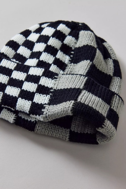 Personalized Checkerboard Knit Beanie Hat