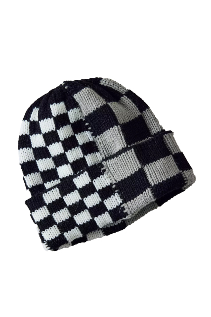 Personalized Checkerboard Knit Beanie Hat