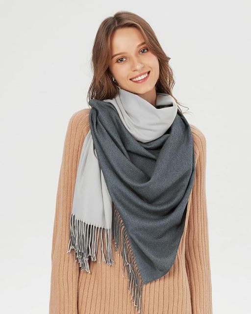 Wholesale Elegant Two-Tone Cashmere Blend Scarf with Fringed Edges
