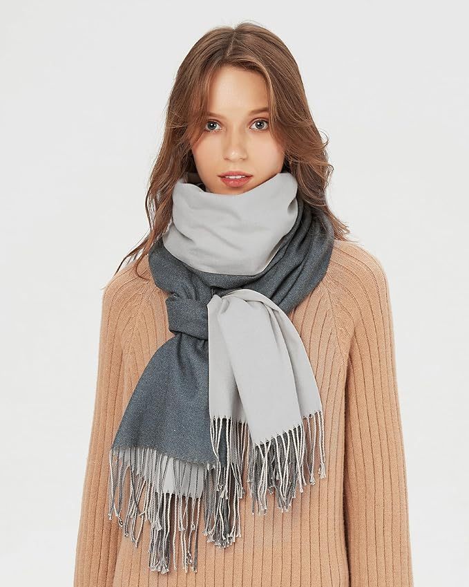 Wholesale Elegant Two-Tone Cashmere Blend Scarf with Fringed Edges
