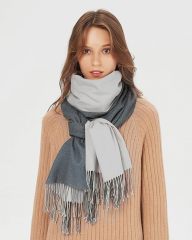 Wholesale Elegant Two-Tone Cashmere Blend Scarf with Fringed Edges