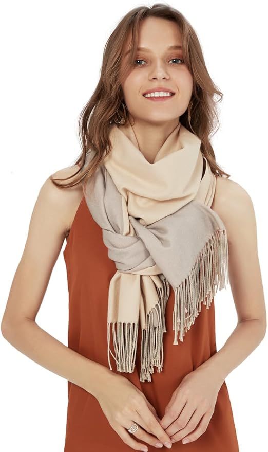 Wholesale Elegant Two-Tone Cashmere Blend Scarf with Fringed Edges