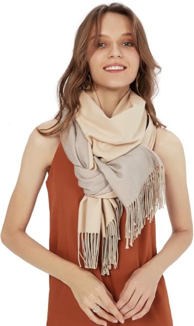 Wholesale Elegant Two-Tone Cashmere Blend Scarf with Fringed Edges