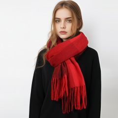Customized Multi-Color Block Cashmere-Blend Scarf with Fringe