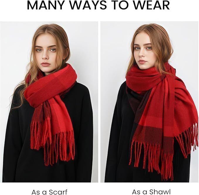 Customized Multi-Color Block Cashmere-Blend Scarf with Fringe