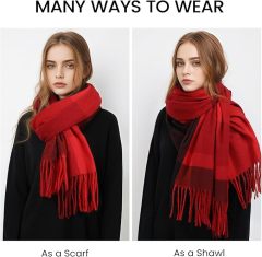 Customized Multi-Color Block Cashmere-Blend Scarf with Fringe
