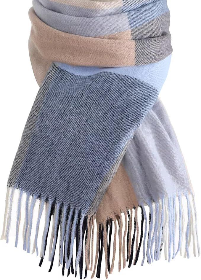 Customized Multi-Color Block Cashmere-Blend Scarf with Fringe