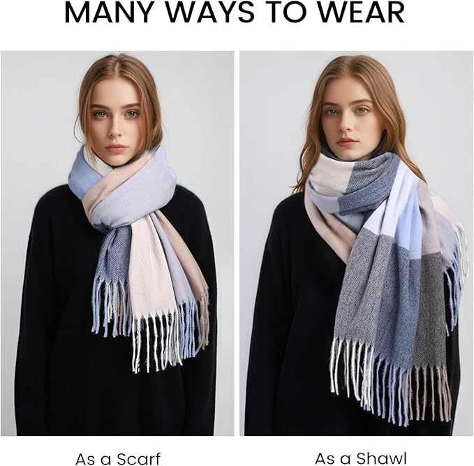 Customized Multi-Color Block Cashmere-Blend Scarf with Fringe
