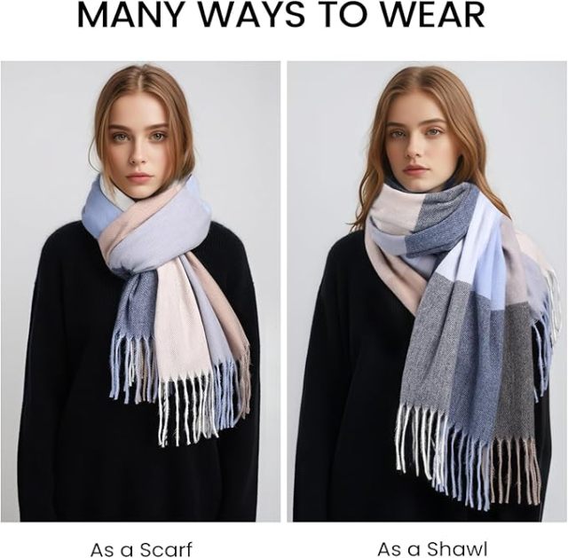 Customized Multi-Color Block Cashmere-Blend Scarf with Fringe