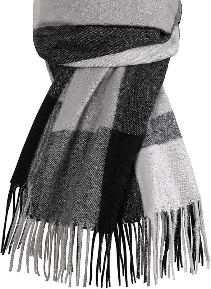 Customized Multi-Color Block Cashmere-Blend Scarf with Fringe