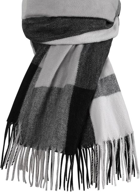 Customized Multi-Color Block Cashmere-Blend Scarf with Fringe