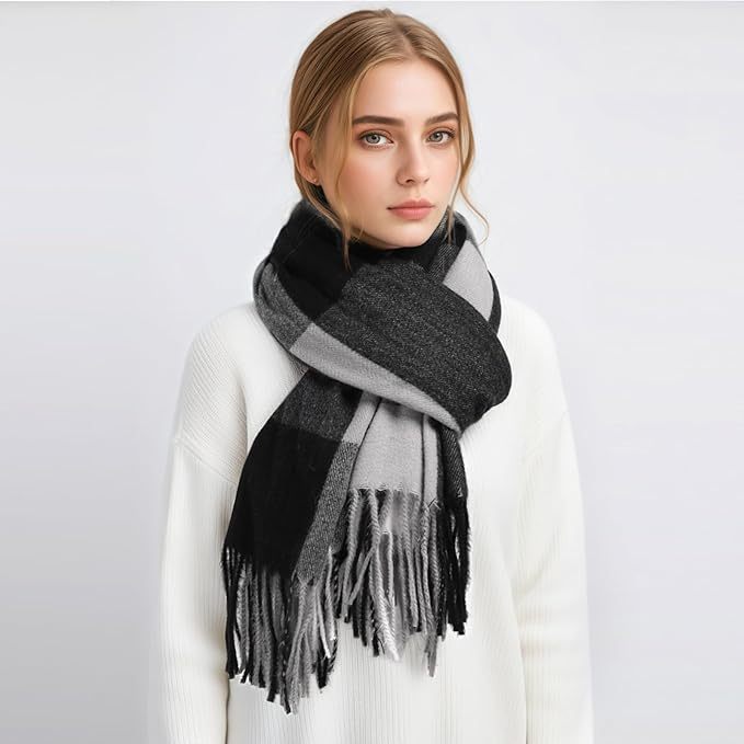 Customized Multi-Color Block Cashmere-Blend Scarf with Fringe