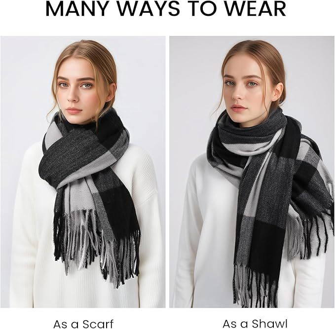 Customized Multi-Color Block Cashmere-Blend Scarf with Fringe