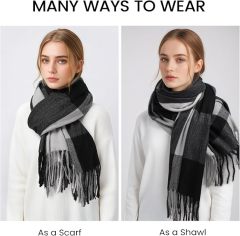 Customized Multi-Color Block Cashmere-Blend Scarf with Fringe