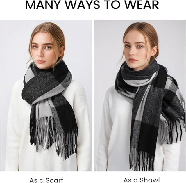Customized Multi-Color Block Cashmere-Blend Scarf with Fringe