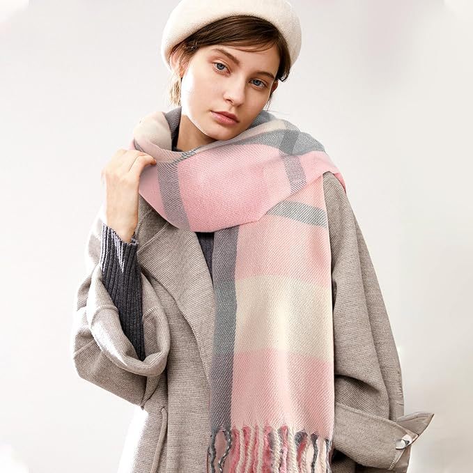 Customized Multi-Color Block Cashmere-Blend Scarf with Fringe
