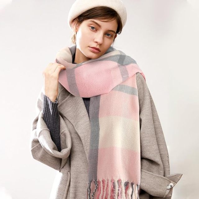 Customized Multi-Color Block Cashmere-Blend Scarf with Fringe