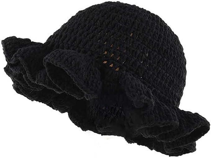 Personalized Crochet Ruffle-Edge Black Sun Hat