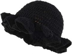 Personalized Crochet Ruffle-Edge Black Sun Hat