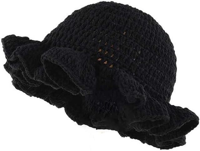 Personalized Crochet Ruffle-Edge Black Sun Hat