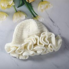 Personalized Crochet Ruffle-Edge Black Sun Hat