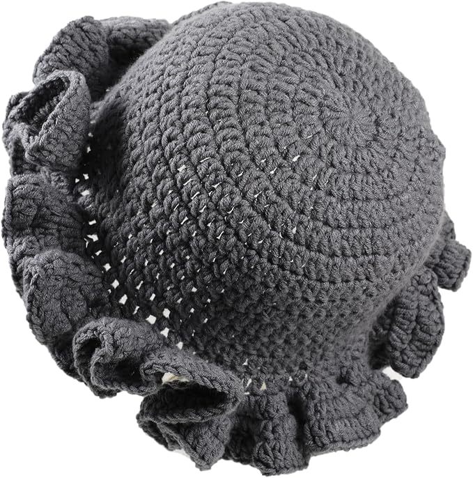 Personalized Crochet Ruffle-Edge Black Sun Hat