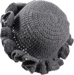 Personalized Crochet Ruffle-Edge Black Sun Hat