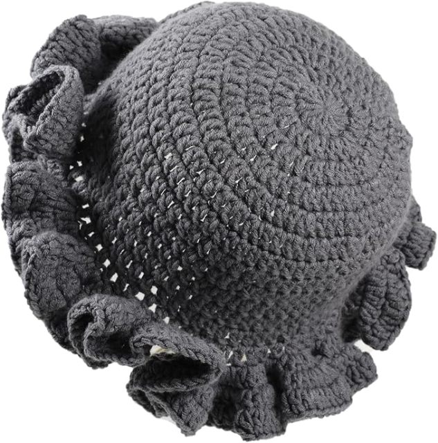 Personalized Crochet Ruffle-Edge Black Sun Hat