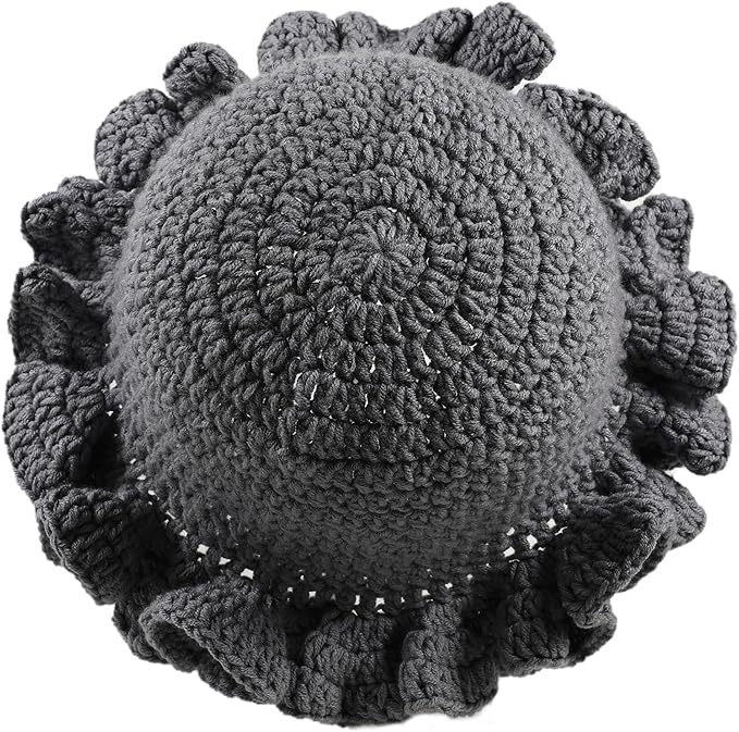 Personalized Crochet Ruffle-Edge Black Sun Hat