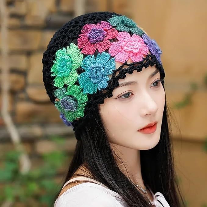 Made-to-order Handmade Crochet Flower Cap – Colorful Floral Embellished Design