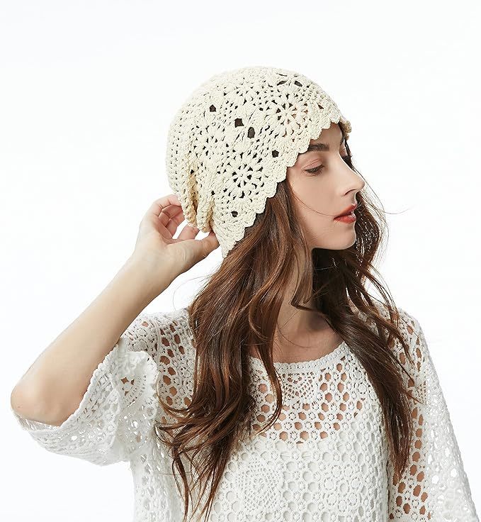 OEM ODM Available Crochet Slouchy Beanie with Floral Pattern – Cream