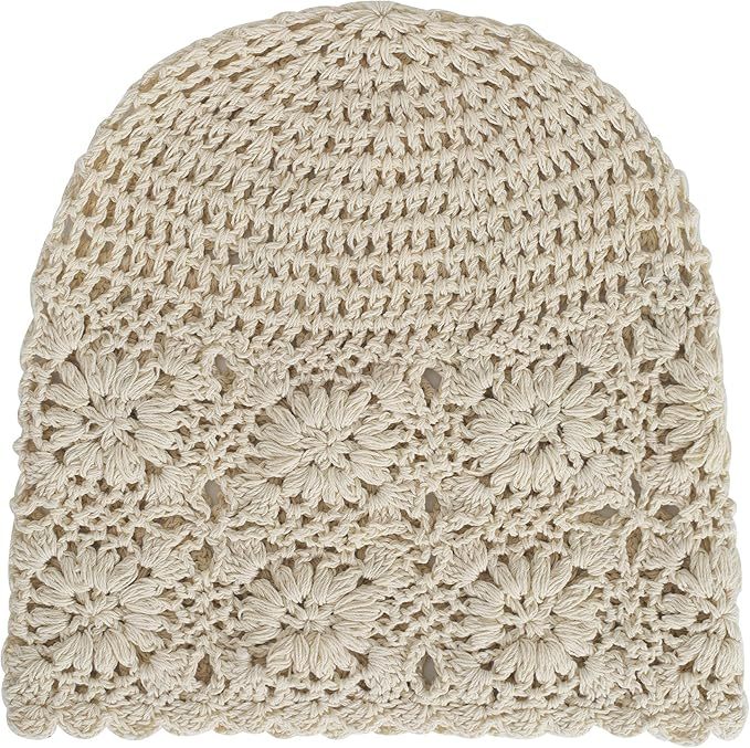 OEM ODM Available Crochet Slouchy Beanie with Floral Pattern – Cream