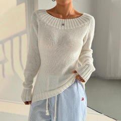 OEM ODM Off-Shoulder Knit Sweater – Elegant White Pullover