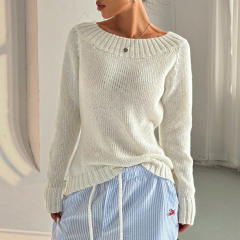 OEM ODM Off-Shoulder Knit Sweater – Elegant White Pullover