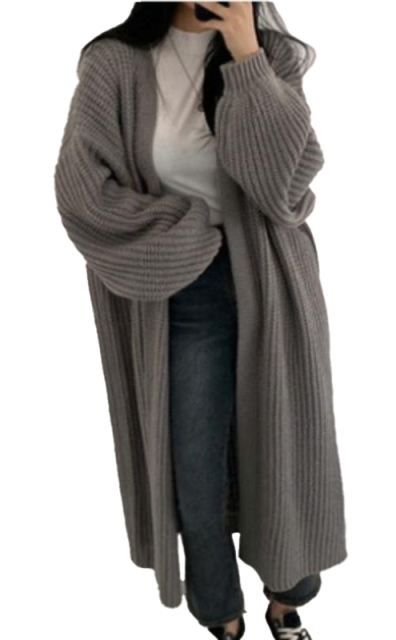 Customized Long Knitted Cardigan – Oversized Open Front Coat