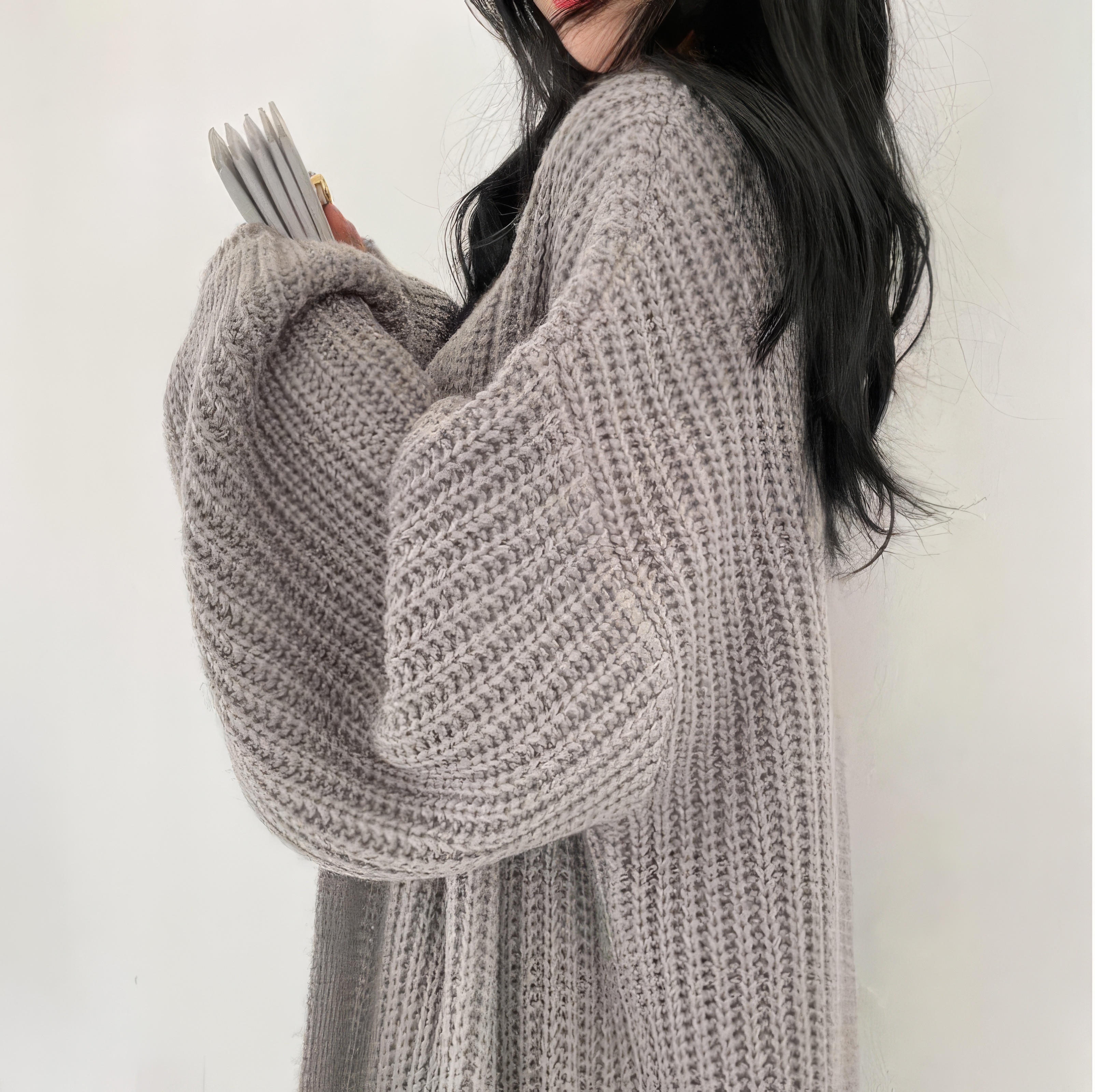 Customized Long Knitted Cardigan – Oversized Open Front Coat