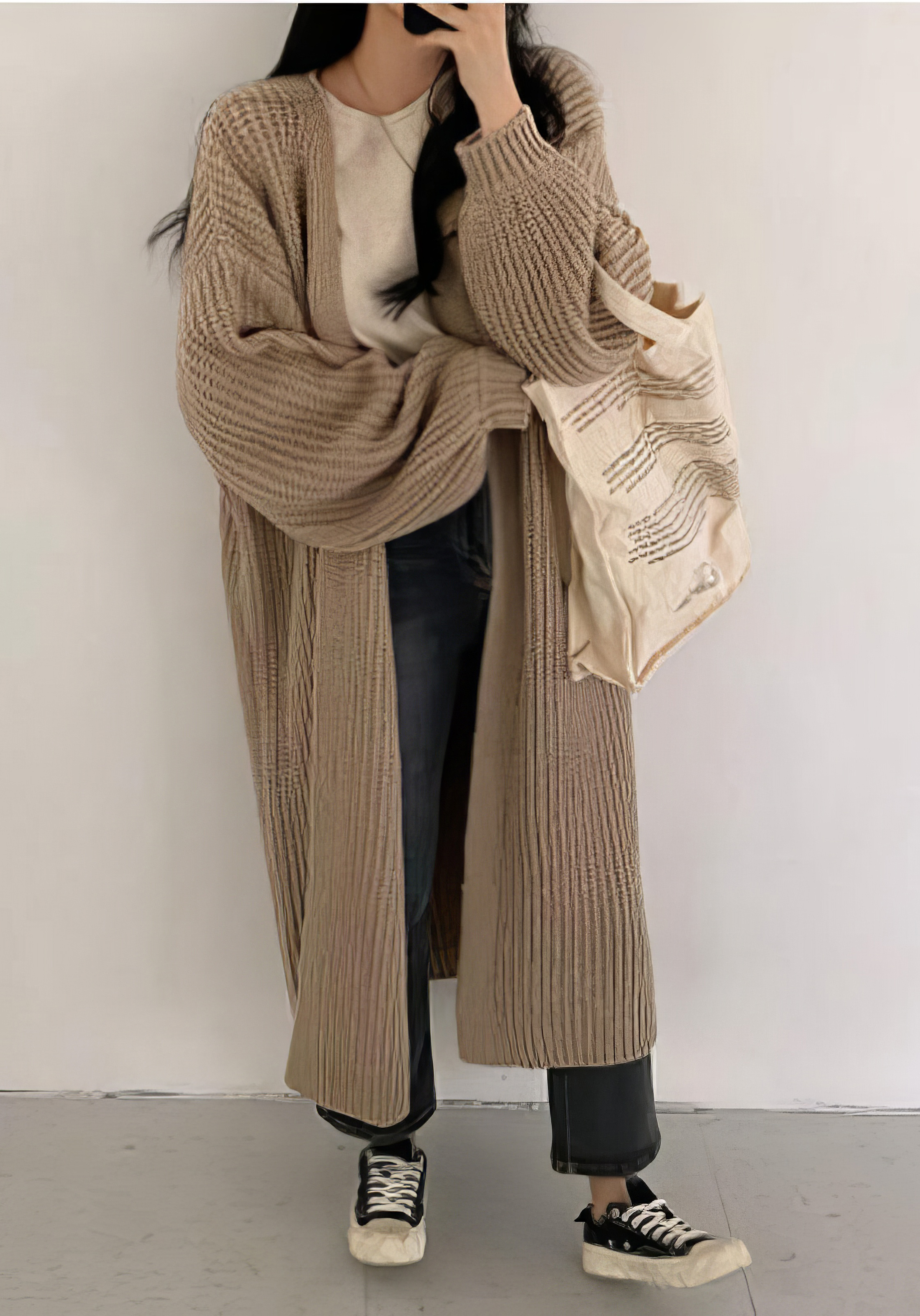 Customized Long Knitted Cardigan – Oversized Open Front Coat
