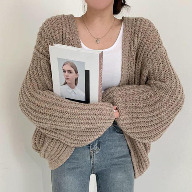 Wholesale Women’s Oversized Chunky Knit Cardigan – Gray Open Front Sweater