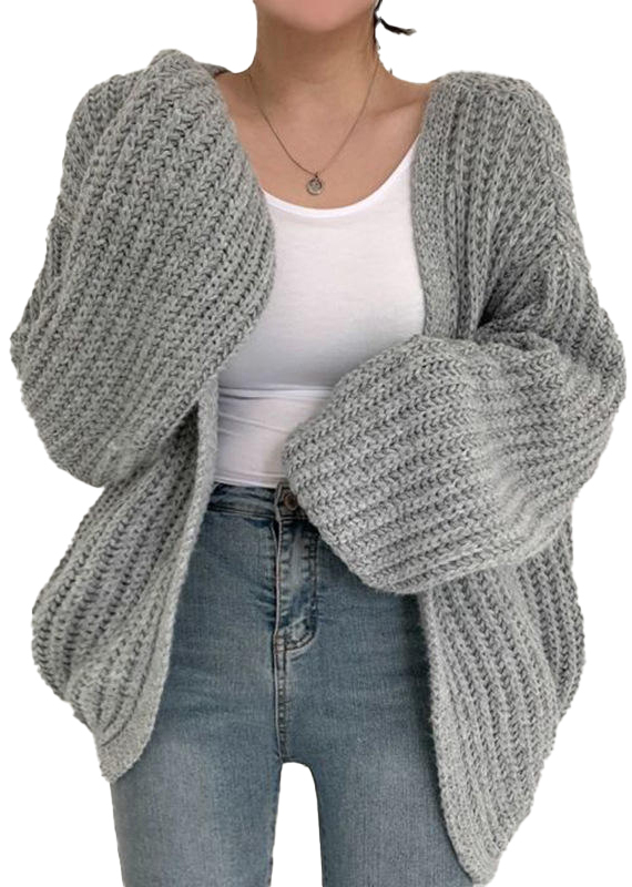 Wholesale Women’s Oversized Chunky Knit Cardigan – Gray Open Front Sweater