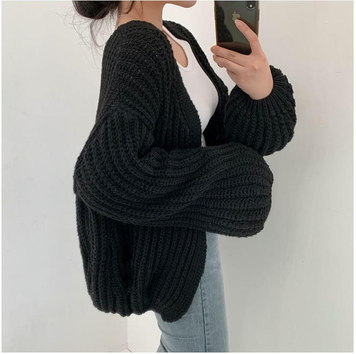 Wholesale Women’s Oversized Chunky Knit Cardigan – Gray Open Front Sweater