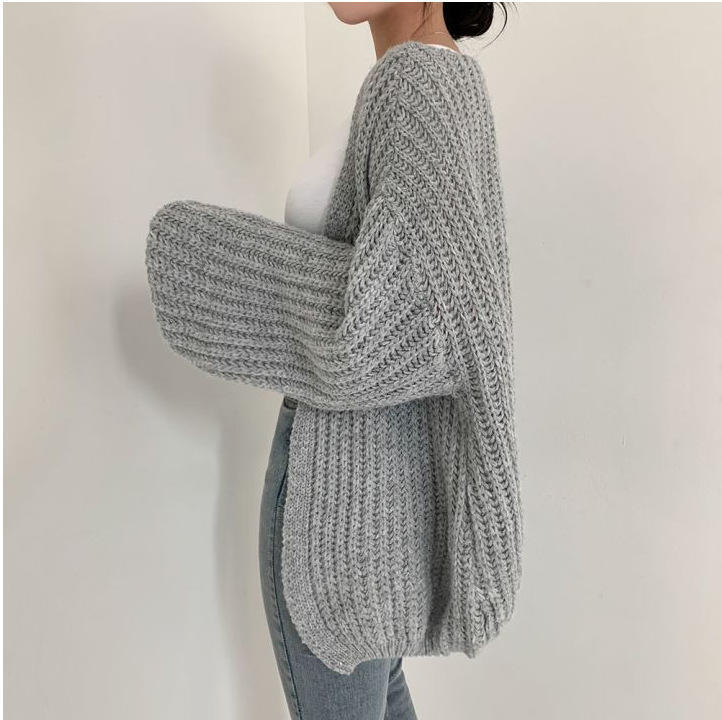Wholesale Women’s Oversized Chunky Knit Cardigan – Gray Open Front Sweater