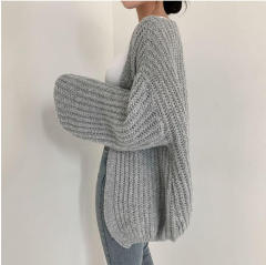 Wholesale Women’s Oversized Chunky Knit Cardigan – Gray Open Front Sweater